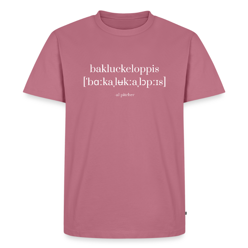 "Bakluckeloppis" T-shirt vit text - mauve