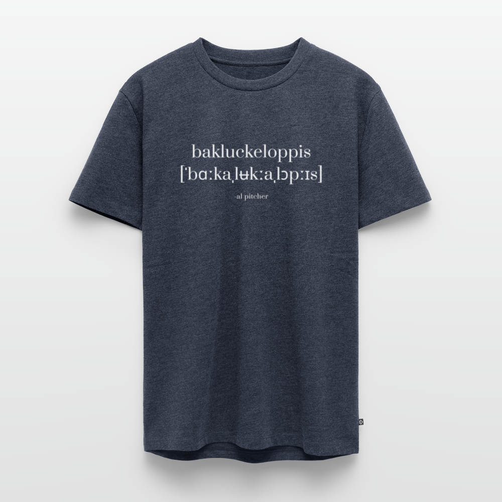"Bakluckeloppis" T-shirt vit text - heather denim