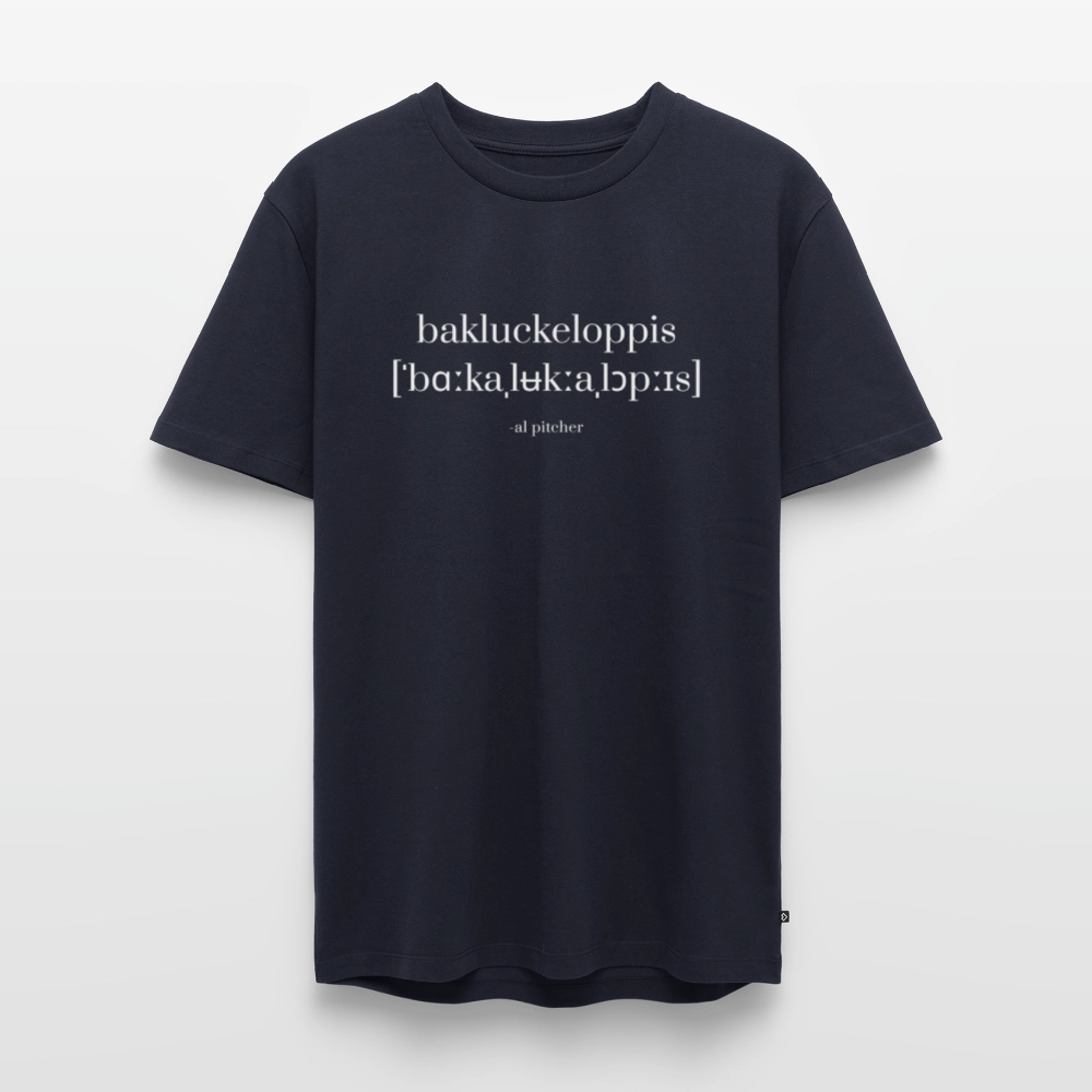 "Bakluckeloppis" T-shirt vit text - navy