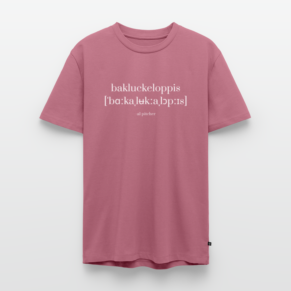 "Bakluckeloppis" T-shirt vit text - mauve