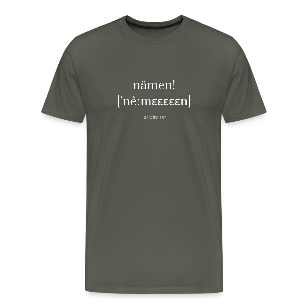 "Nämen" T-shirt (vit text) - asphalt