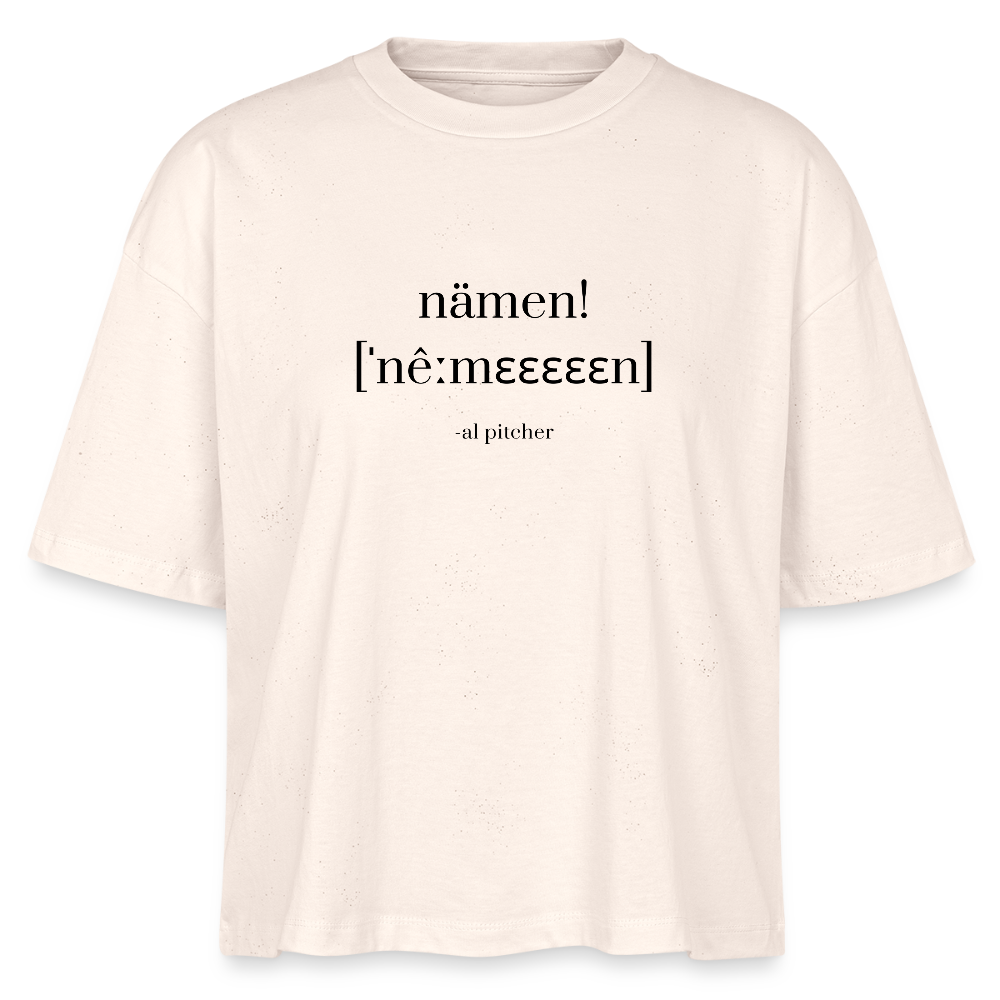 "Nämen" T-shirt (svart text) - natural raw