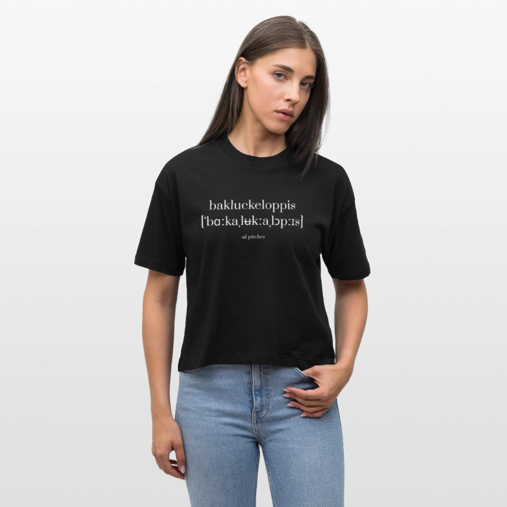 "Bakluckeloppis" T-shirt (vit text) - black