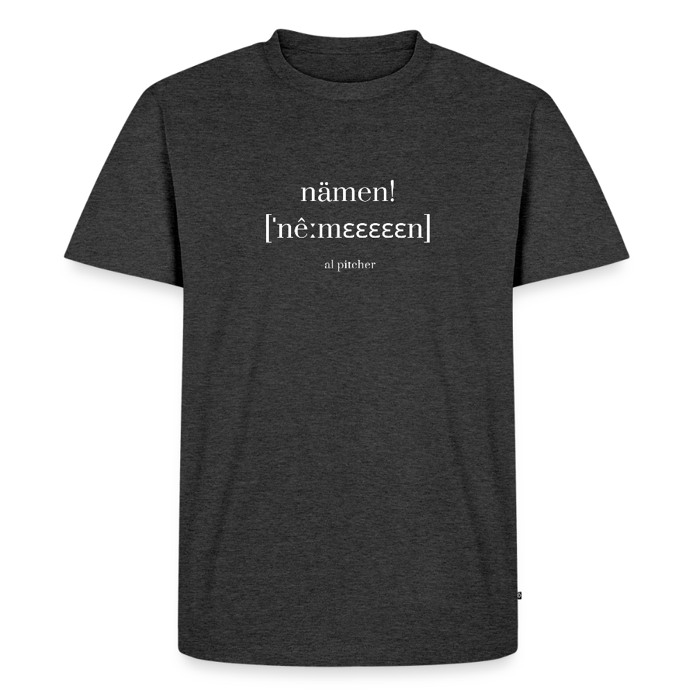 "Nämen" T-shirt (vit text) - heather anthracite