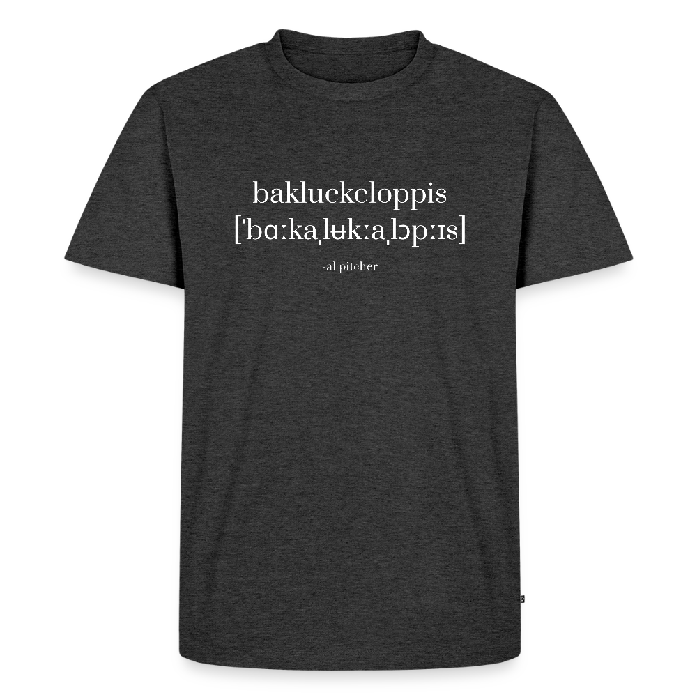 "Bakluckeloppis" T-shirt vit text - heather anthracite