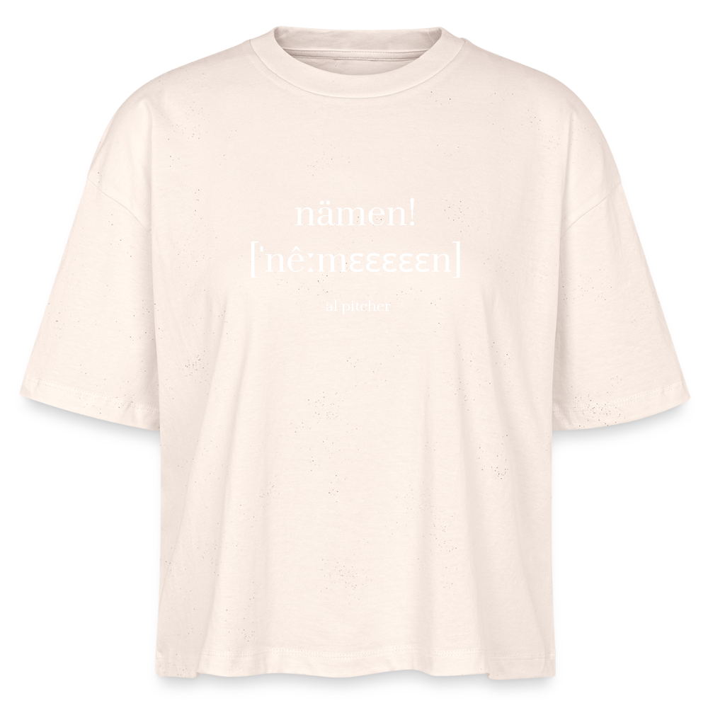"Nämen" T-shirt (vit text) - natural raw
