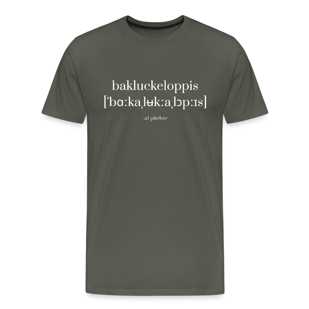 "Bakluckeloppis" T-shirt vit text - asphalt