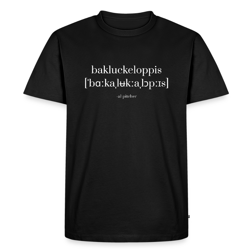 "Bakluckeloppis" T-shirt vit text - black
