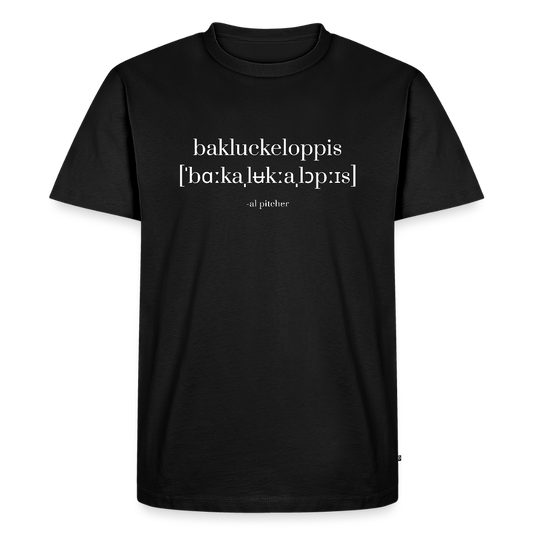 "Bakluckeloppis" T-shirt vit text - black
