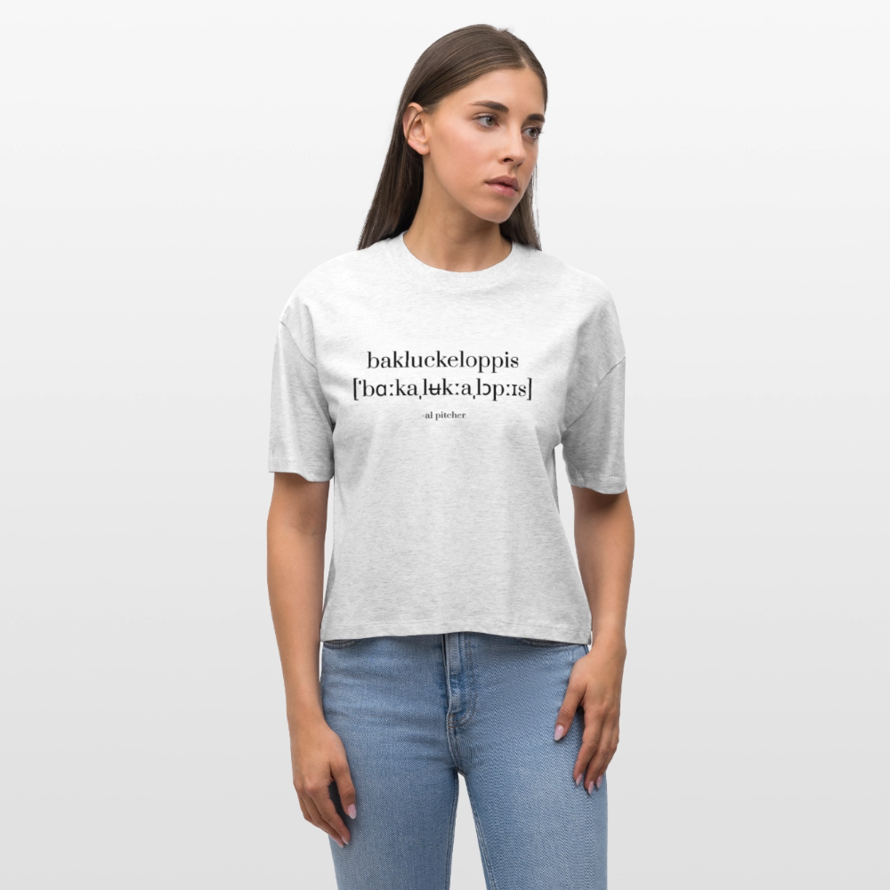 "Bakluckeloppis" T-shirt (svart text) - heather white