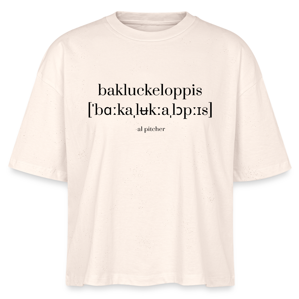 "Bakluckeloppis" T-shirt (svart text) - natural raw