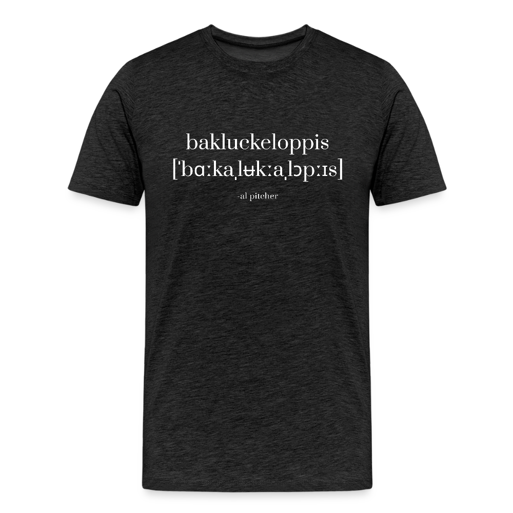 "Bakluckeloppis" T-shirt vit text - charcoal grey