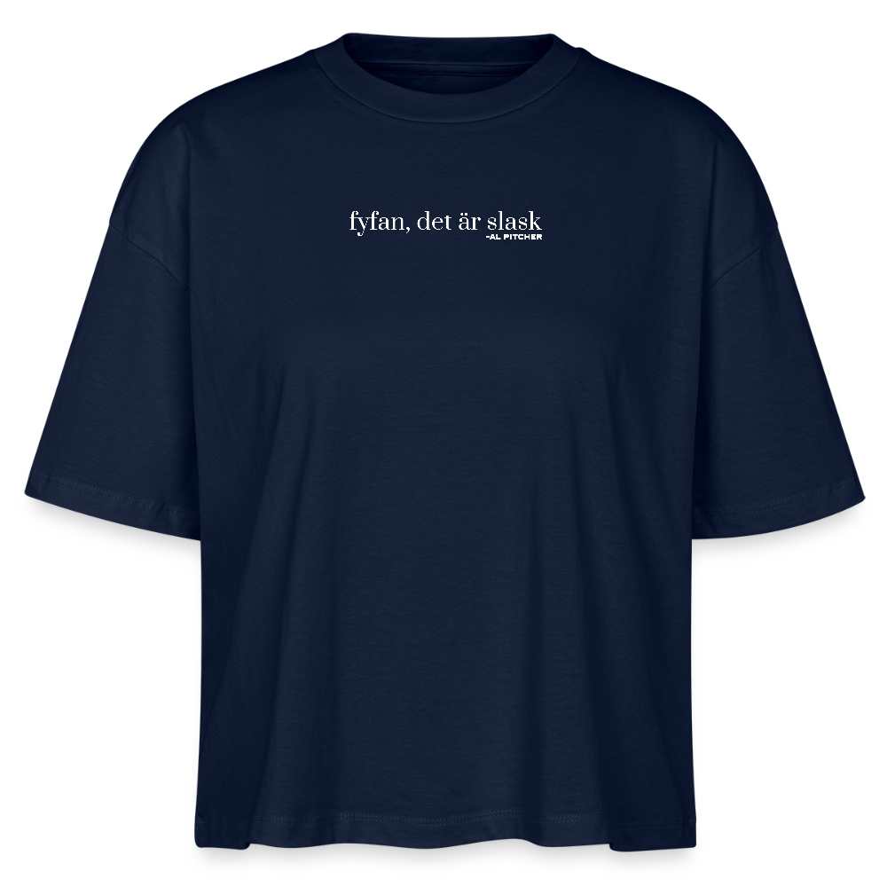 "Fyfan, det är slask" T-shirt (vit text) - navy