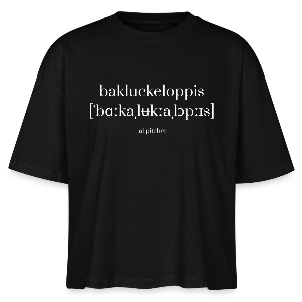 "Bakluckeloppis" T-shirt (vit text) - black